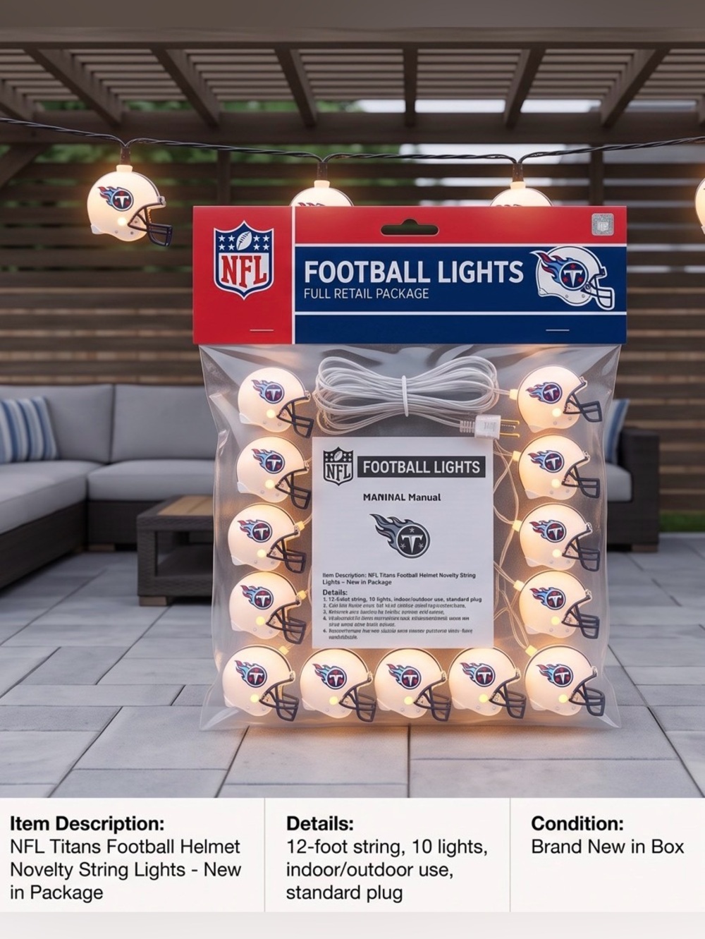 🏈 New TN Titans- Tennessee Titans Football Helmets Lights / Garland New